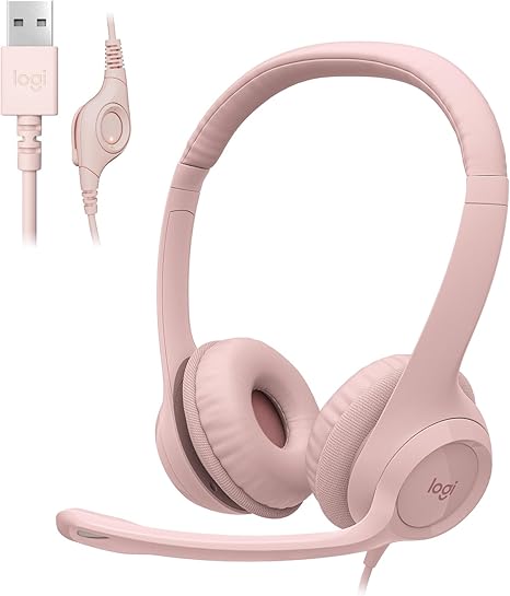 610sRJ-siNL._AC_SX466_ Logitech H390 Wired Headset for PC/Laptop, Stereo Headphones with Noise Cancelling Microphone, USB-A, in-Line Controls, Works with Chromebook - Rose - Image 1