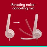 Logitech H390 Wired Headset for PC/Laptop, Stereo Headphones with Noise Cancelling Microphone, USB-A, in-Line Controls, Works with Chromebook - Rose - Image 2