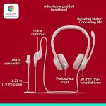 Logitech H390 Wired Headset for PC/Laptop, Stereo Headphones with Noise Cancelling Microphone, USB-A, in-Line Controls, Works with Chromebook - Rose - Image 5